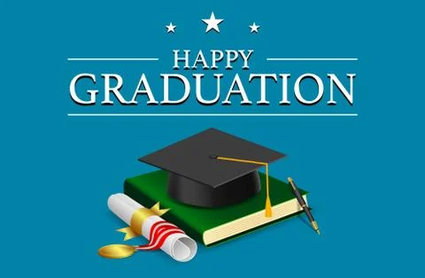 Isometric graduation banner with vector elements Stock Illustration