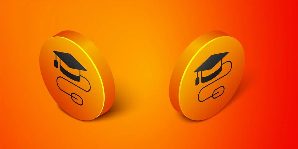 Isometric Graduation cap with mouse icon isolated on orange background. Wor.. Stock Illustration