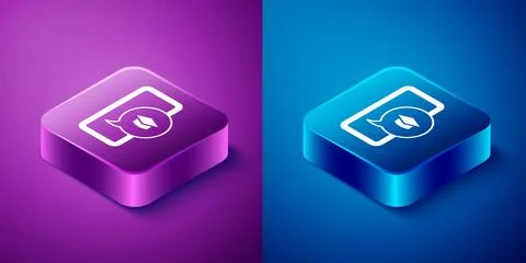 Isometric Graduation cap on screen smartphone icon isolated on blue and purple Stock Illustration
