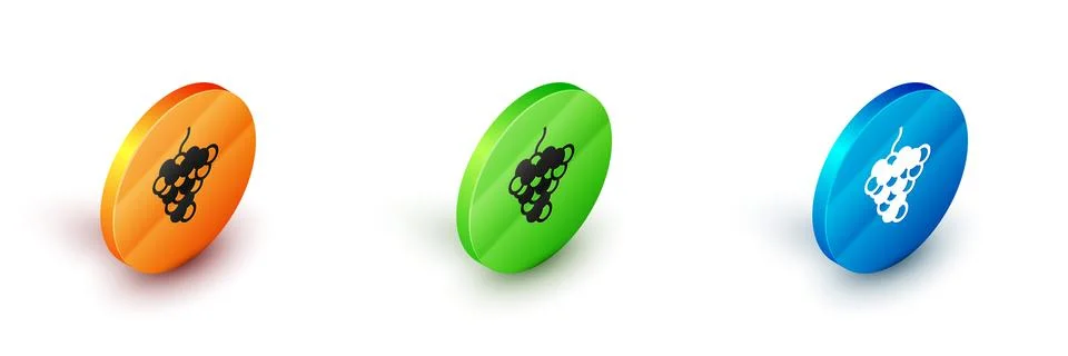 Isometric Grape fruit icon isolated on white background. Circle button. Vecto Stock Illustration