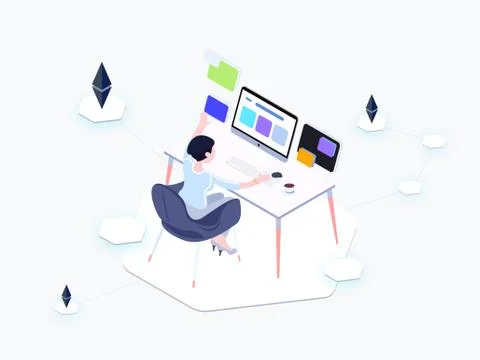 Isometric Graphic Blockchain Data Stock Illustration