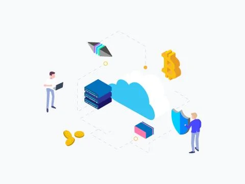 Isometric Graphic Cloud Mining Cryptocurrency Stock Illustration