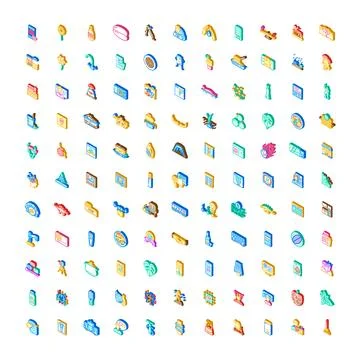 Isometric graphic collection representing various business objects and concep Stock Illustration