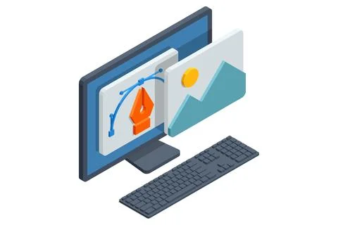 Isometric Graphic design studio. Graphic designer at work. Graphic designer Ilustración de archivo