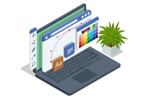 Isometric Graphic design studio. Graphic designer at work. Graphic designer Stock Illustration