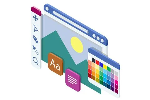 Isometric Graphic design studio. Graphic designer at work. Graphic designer Stock Illustration