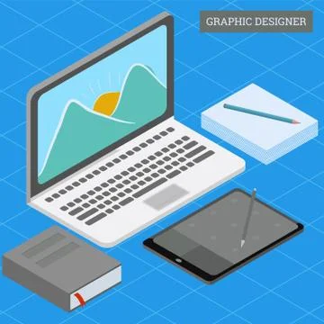 Isometric Graphic Designer Workdesk Concept Stock Illustration