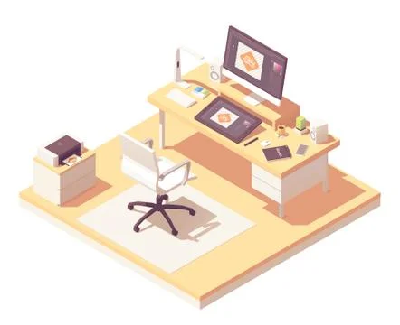 Isometric graphic designer workplace Stock Illustration