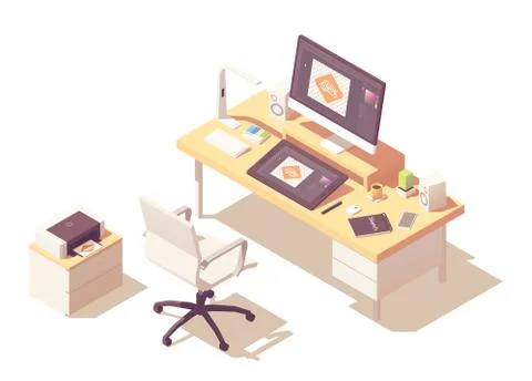 Isometric graphic designer workplace Stock Illustration