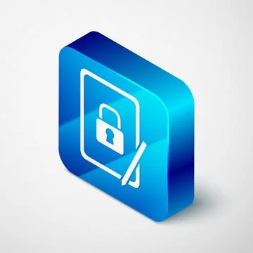 Isometric Graphic tablet with closed padlock icon isolated on grey backgrou.. Stock Illustration