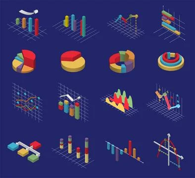 Isometric graphics, schemes, schedules vector set Illustrazione stock