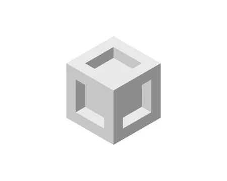 Isometric gray cube with inner openings, showcasing structure, depth, and d.. イラスト素材