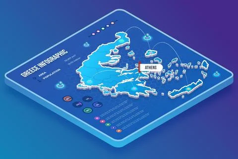 Isometric grece map infographic Stock Illustration