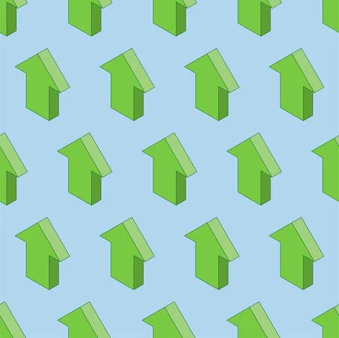 Isometric green 3d arrow pointing in up direction icon. EPS 10 Vector seamles Illustrazione stock