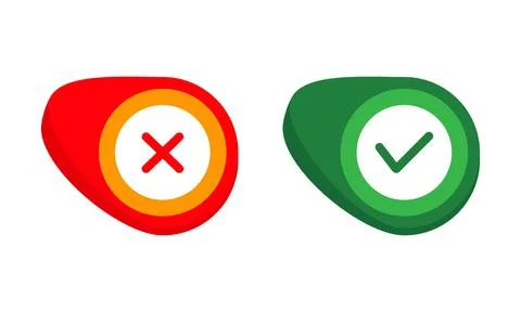 Isometric Green Check Mark and Red Cross Buttons for Approval and Rejection.. 스톡 일러스트