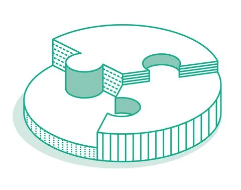 Isometric Green Circle Puzzle. Three Pieces. Outline Icon. Stock Illustration