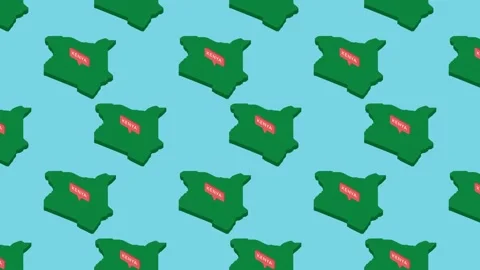 Isometric green map of African country Kenya with pointer on a blue background Stock Footage