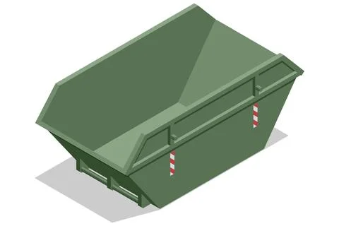 Isometric green skip dumpster isolated on a light background, showing an Stock Illustration