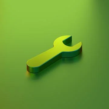 Isometric green wrench icon on green background Stock Illustration