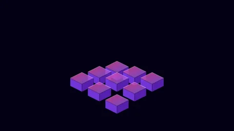 Isometric grid of glowing purple and pink cubes on a solid black background Stock Footage 339618985