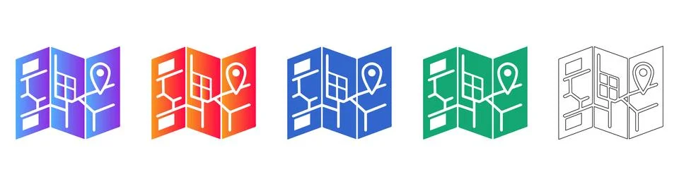 Isometric Grid Map Icons Set Stock Illustration