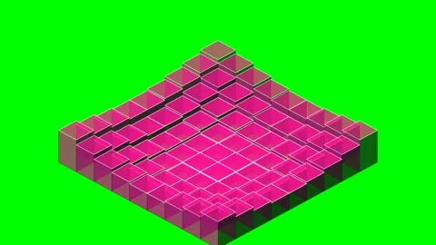 An isometric grid of pink translucent cubes against a bright green backdrop Stock Footage 341824560