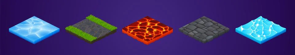 Isometric ground tiles with different textures Stock Illustration