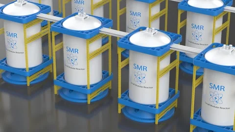 Isometric group of smr or small modular nuclear reactors power plant on bla.. Stock Footage 328144230