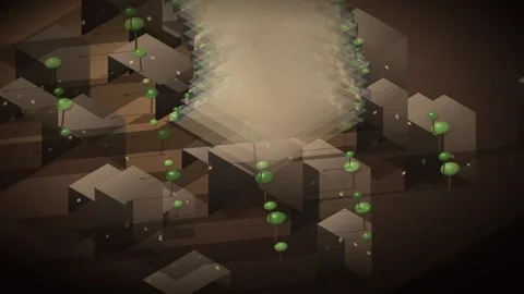 Isometric Growing Cityscape Loop - Green Sphere Cube Build Backdrop Stock Footage 341869108