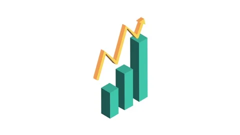 Isometric growth bar chart with rising arrow animation on white background .. Stock Footage 333722731