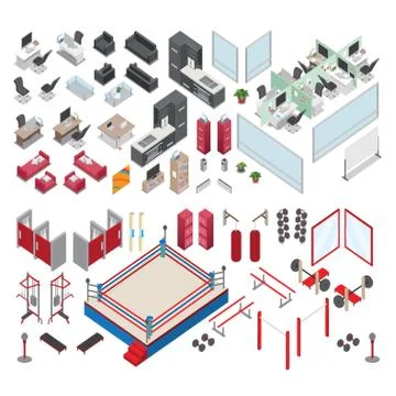 Isometric gym and office elements Illustrazione stock