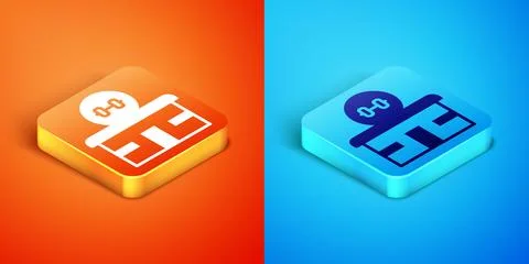 Isometric Gym building icon isolated on orange and blue background. Sport c.. Stock Illustration