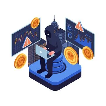 Isometric Hacker Manipulating Cryptocurrency Market Stock Illustration