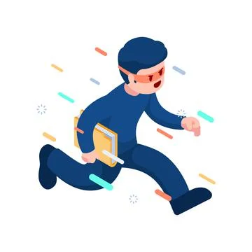 Isometric Hacker or Thief Stealing Folder Stock Illustration