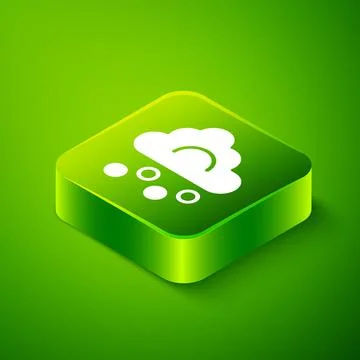 Isometric Hail cloud icon isolated on green background. Green square button 스톡 일러스트
