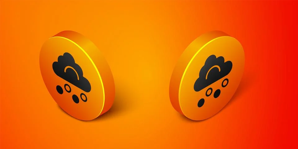 Isometric Hail cloud icon isolated on orange background. Orange circle button Stockillustratie
