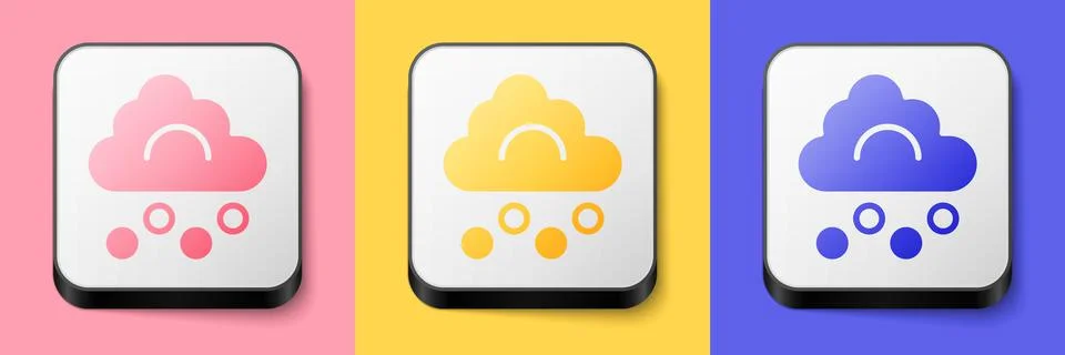 Isometric Hail cloud icon isolated on pink, yellow and blue background. Square Illustrazione stock