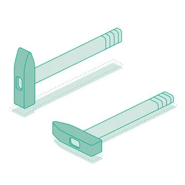 Isometric hammer. Outline objects isolated on white background. Work tool. .. Illustrazione stock