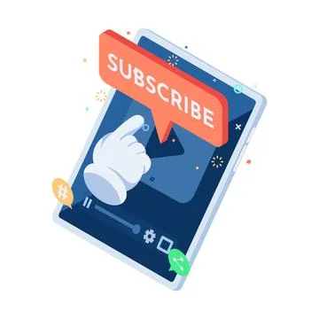 Isometric Hand Icon with Subscribe Button on Video Streaming App Stock Illustration