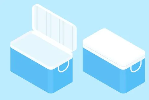 Isometric handheld blue refrigerator isolated on white background. Illustrazione stock