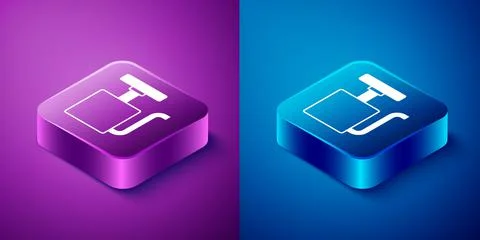 Isometric Handle detonator for dynamite icon isolated on blue and purple イラスト素材