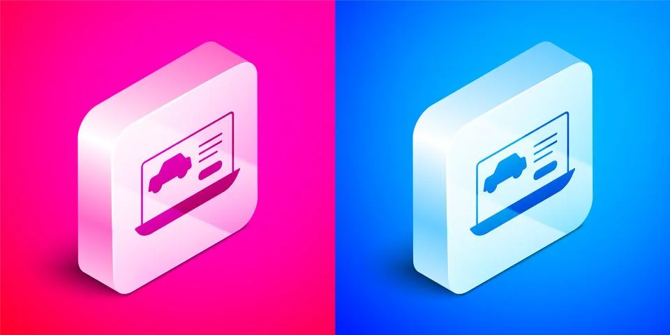 Isometric Hardware diagnostics condition of car icon isolated on pink and blue Stock Illustration