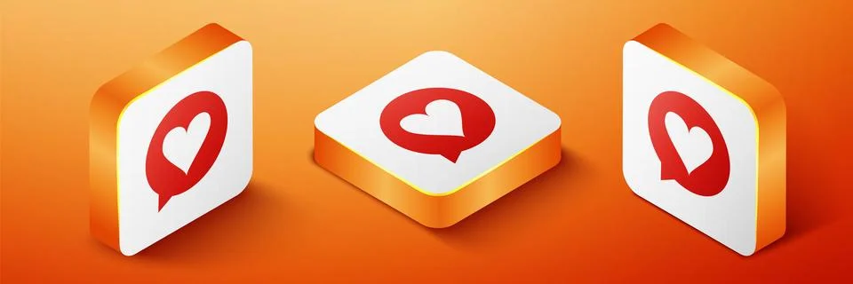 Isometric Heart in speech bubble icon isolated on orange background. Heart shape Stock Illustration