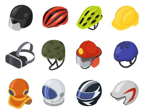 Isometric helmet vector illustration, cartoon 3d safety hard hat, head Stock Illustration