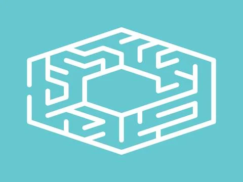 Isometric hexagonal maze, turquoise Stock Illustration