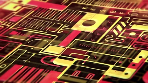Isometric high-tech cyberpunk digital circuit board sci-fi pattern background Stock Footage 303033799