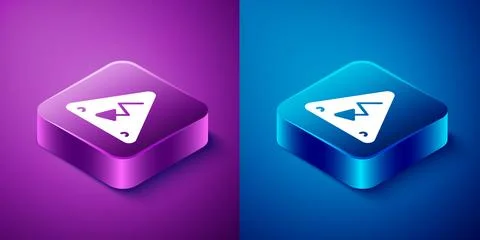 Isometric High voltage sign icon isolated on blue and purple background. Da.. Stock Illustration