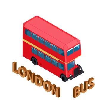 Isometric Highly detailed Red Bus isolated double decker London UK England Stock Illustration