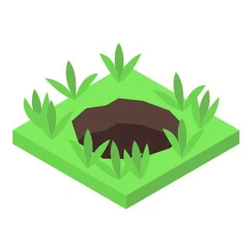 Isometric hole ground pit covering surrounded by grass blades Stock Illustration