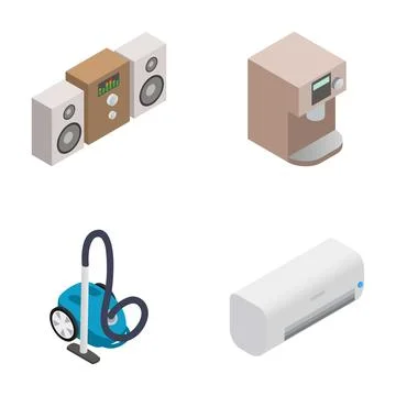 Isometric home appliances set including speaker vacuum and air conditioner Stock Illustration
